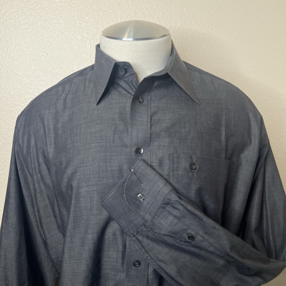 ETON Etastar Gray Chambray Dress Shirt Mens 18 Classic Work Office Wear